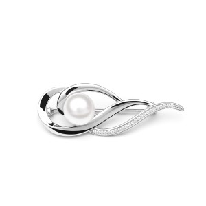 Brosa argint cu perla naturala alba si pietre DiAmanti SK20226BR_W-G (Argint 925‰ 4,1 g.)